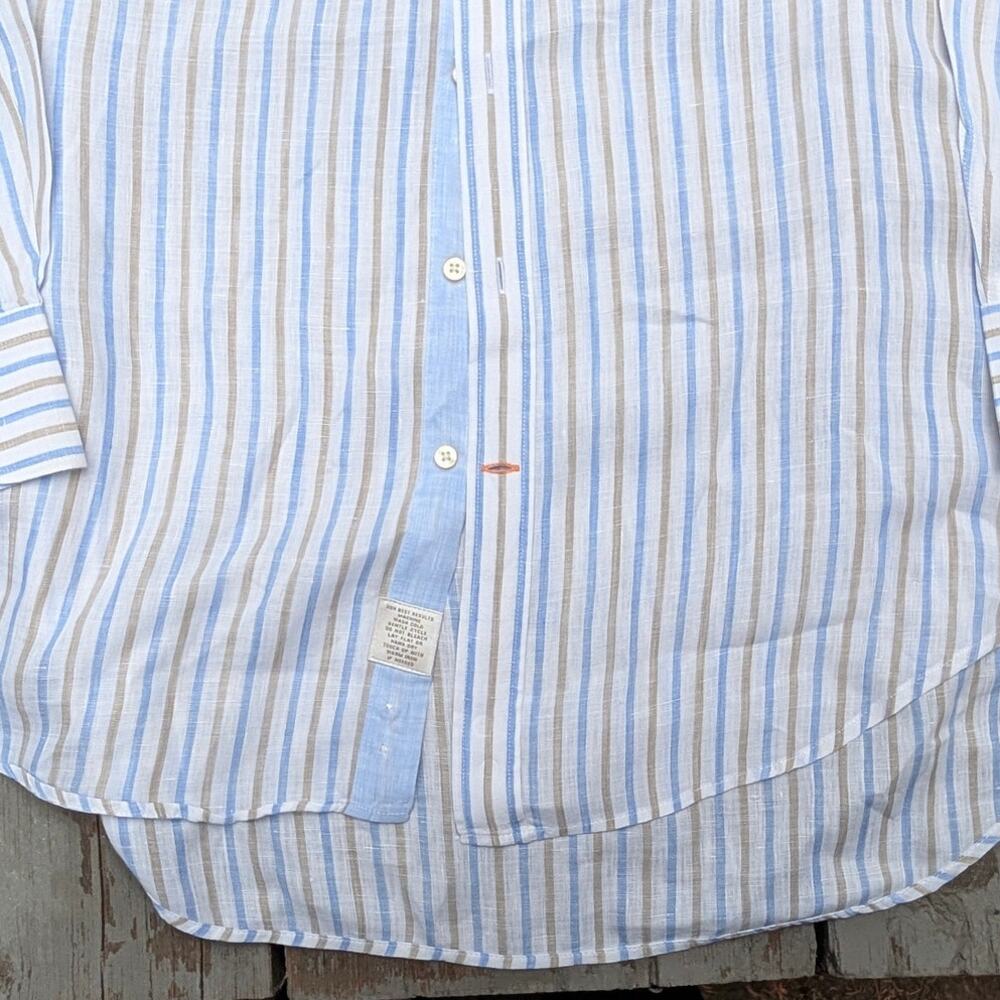 Peter Millar Mens Large 100% Linen Button Down Shirt Blue Resort Old Money - Picture 9 of 9